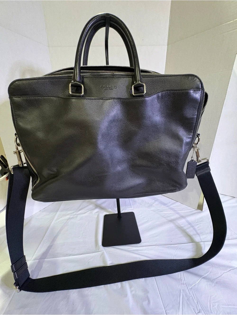 Coach Black Leather Laptop Briefcase with Detachable Strap